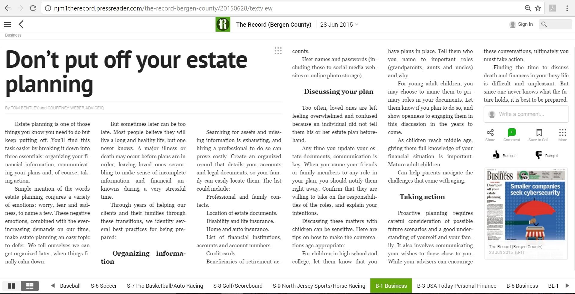 Don't put off your estate planning article by The Bergen Record